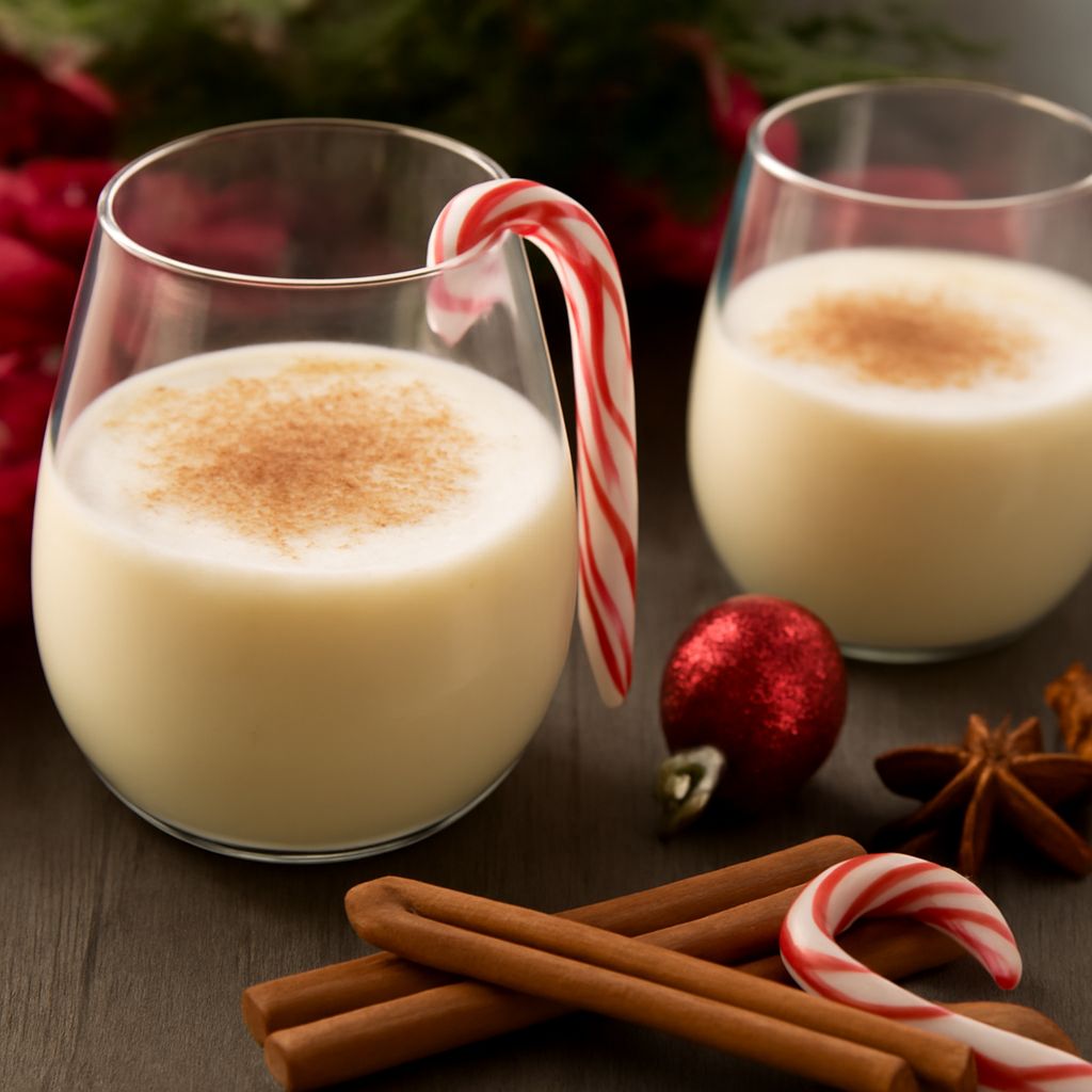 Festive egg nog cocktail and eggnog mixed drink