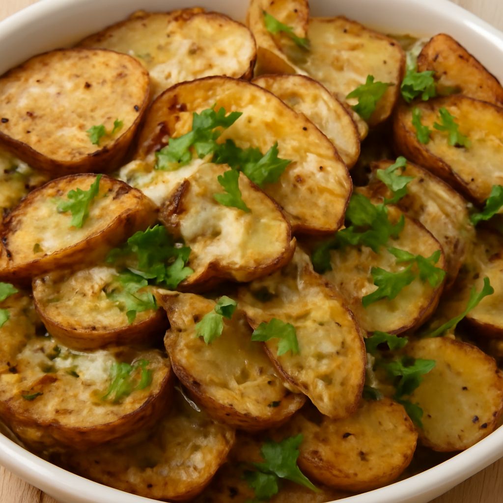 Delicious parmesan roasted potatoes with garlic