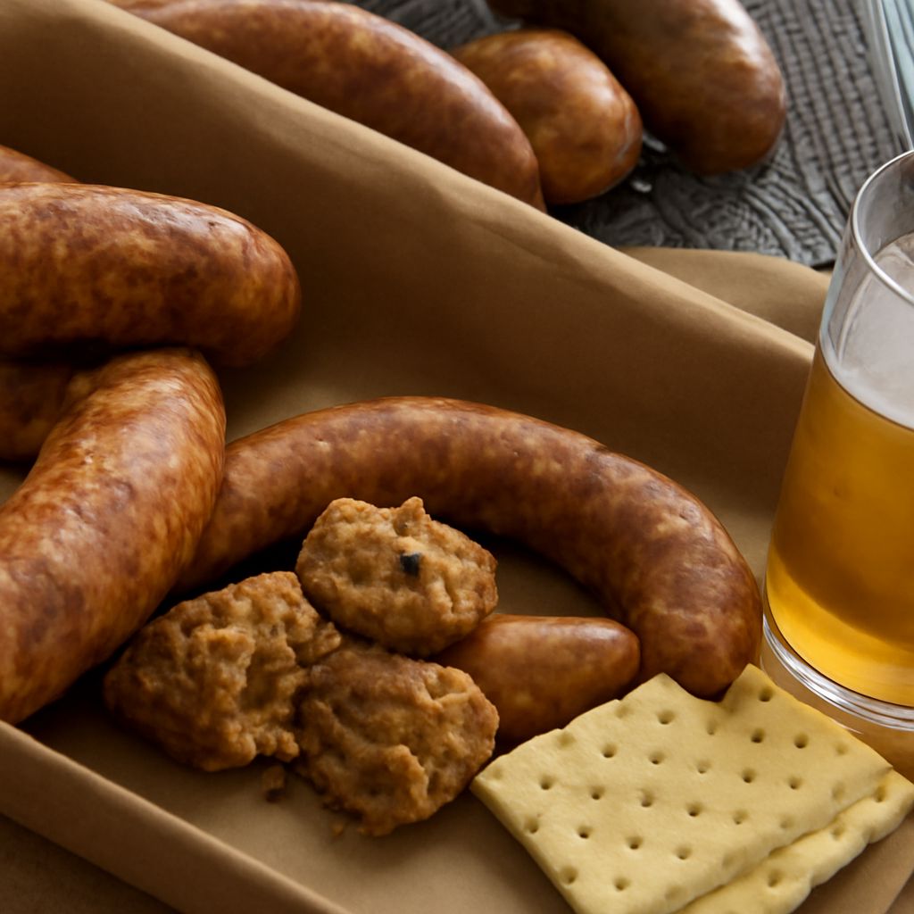 A variety of boudin cajun and boudain sausage