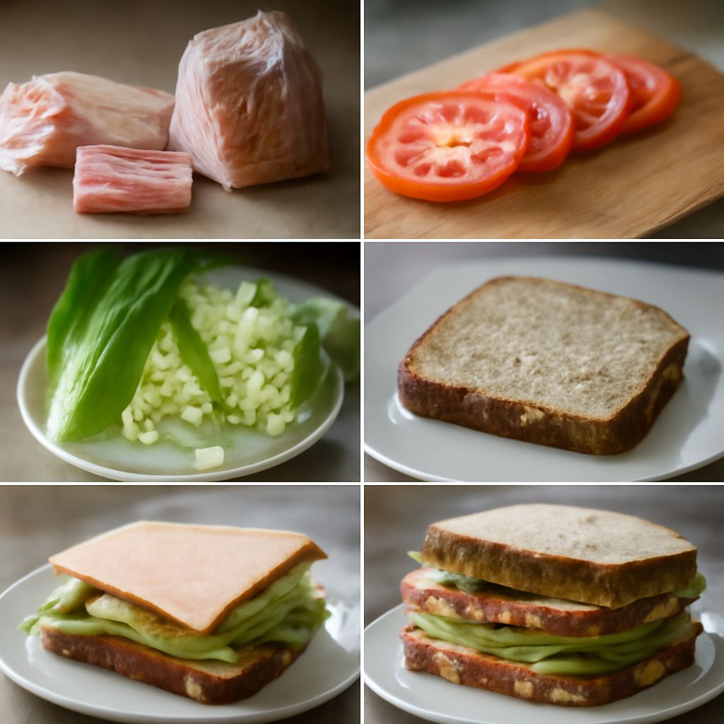 A towering dagwood sandwich showcasing layers of meat, cheese, and veggies, inspired by Dagwood Bumstead