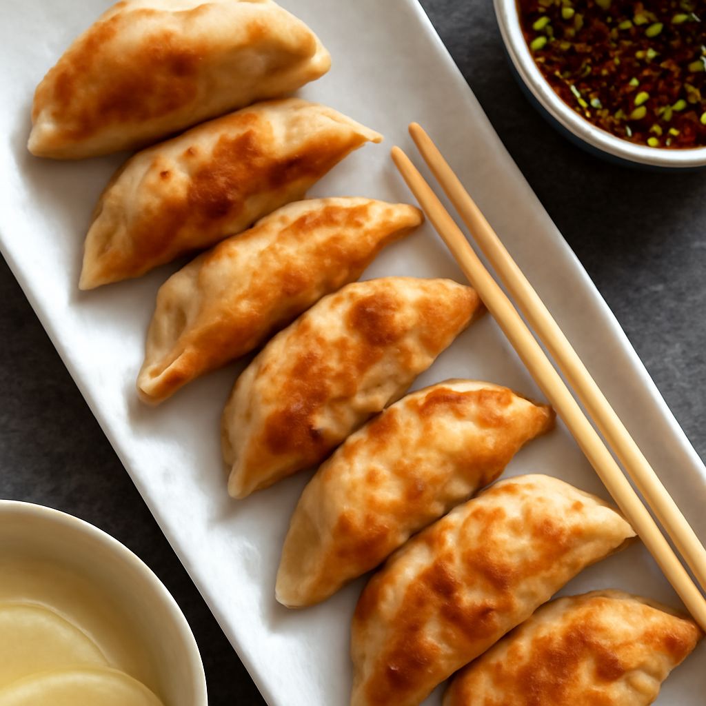 Delicious Korean dumplings and fried mandu on a plate