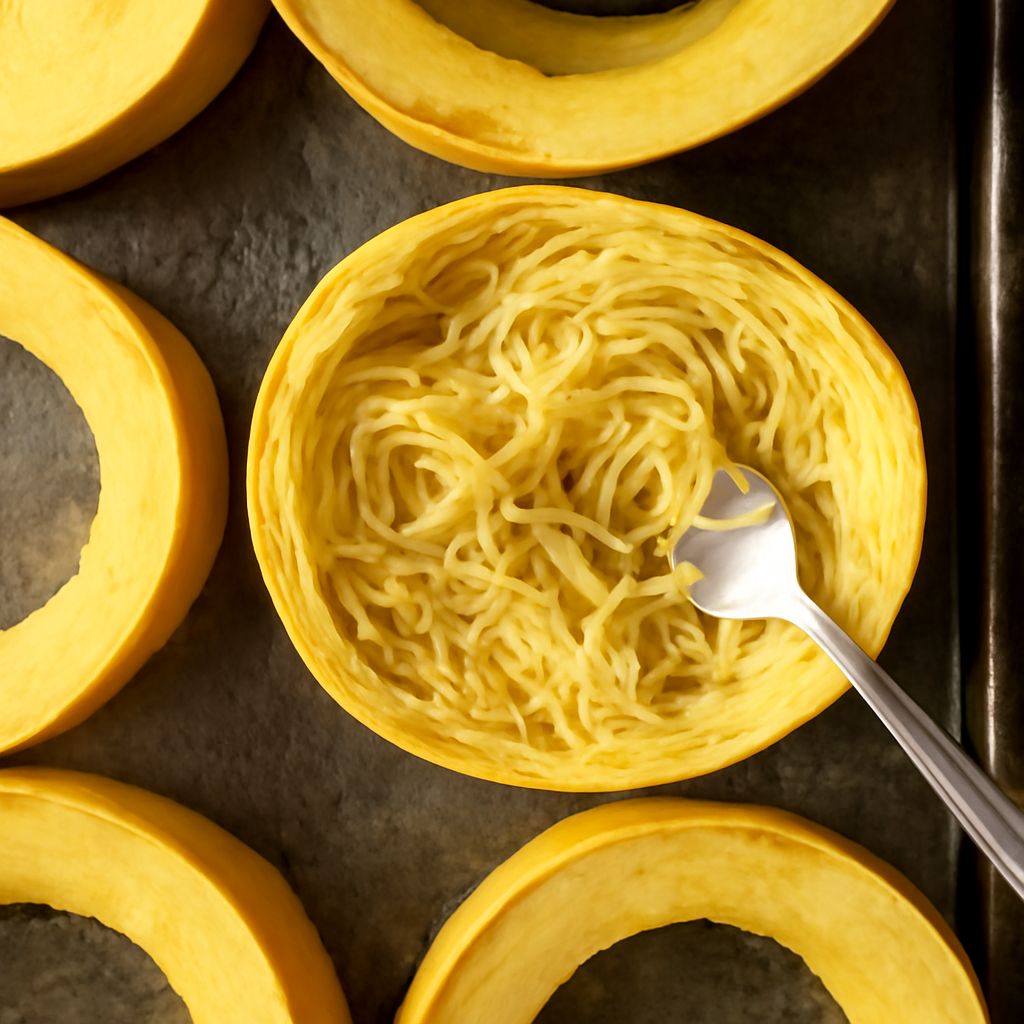 Roasted spaghetti squash in oven